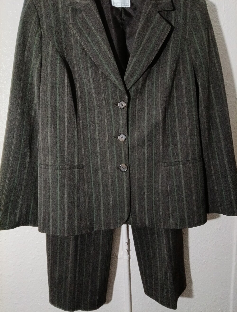 Maite Guallar Dark Brown & Olive Pinstripe Suit Blazer and Pants